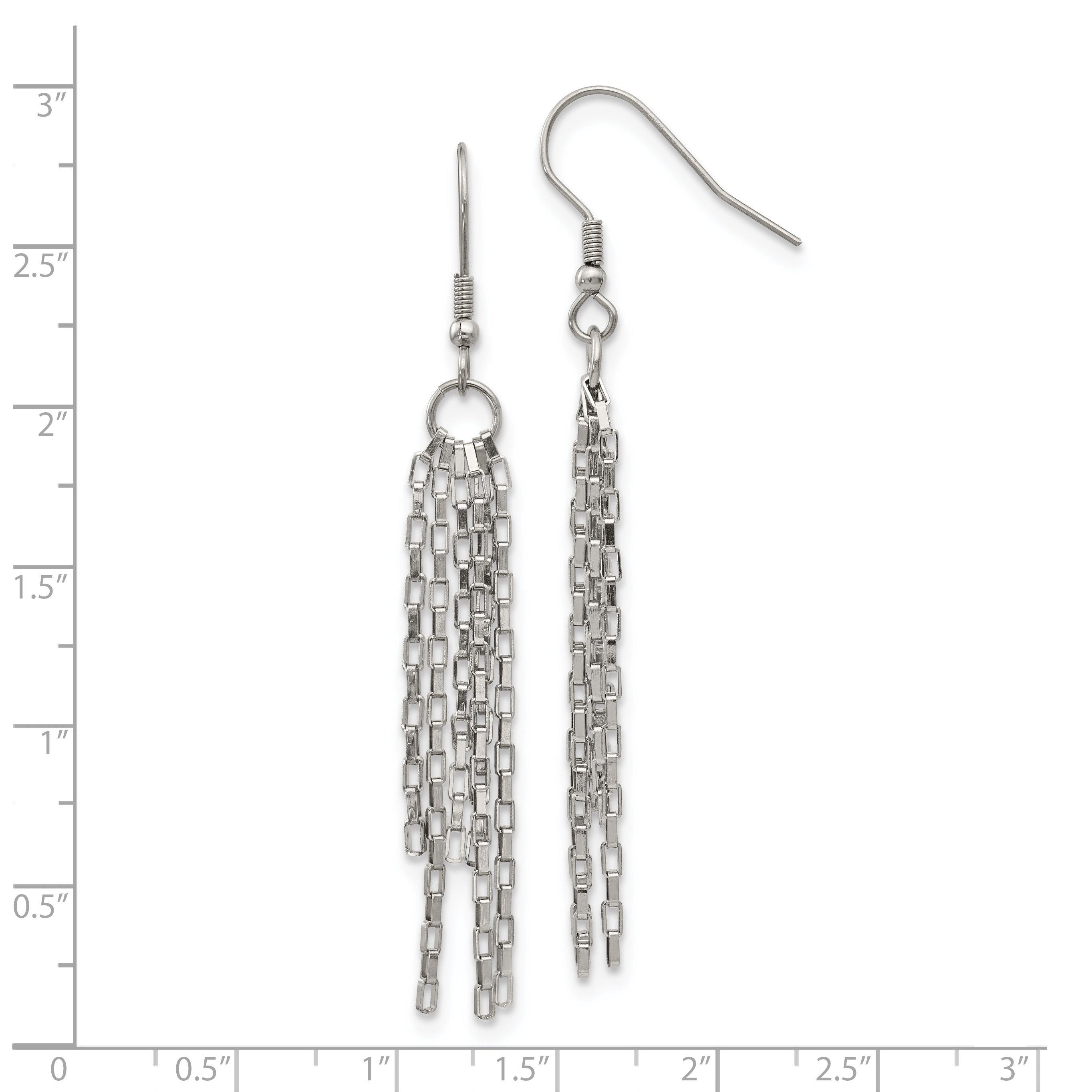 Chisel Stainless Steel Polished Multi Strand Box Chain Dangle Earrings