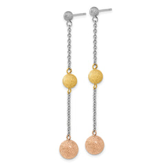 Tri-Color Stainless Steel Dangle Earrings with Laser Cut Design