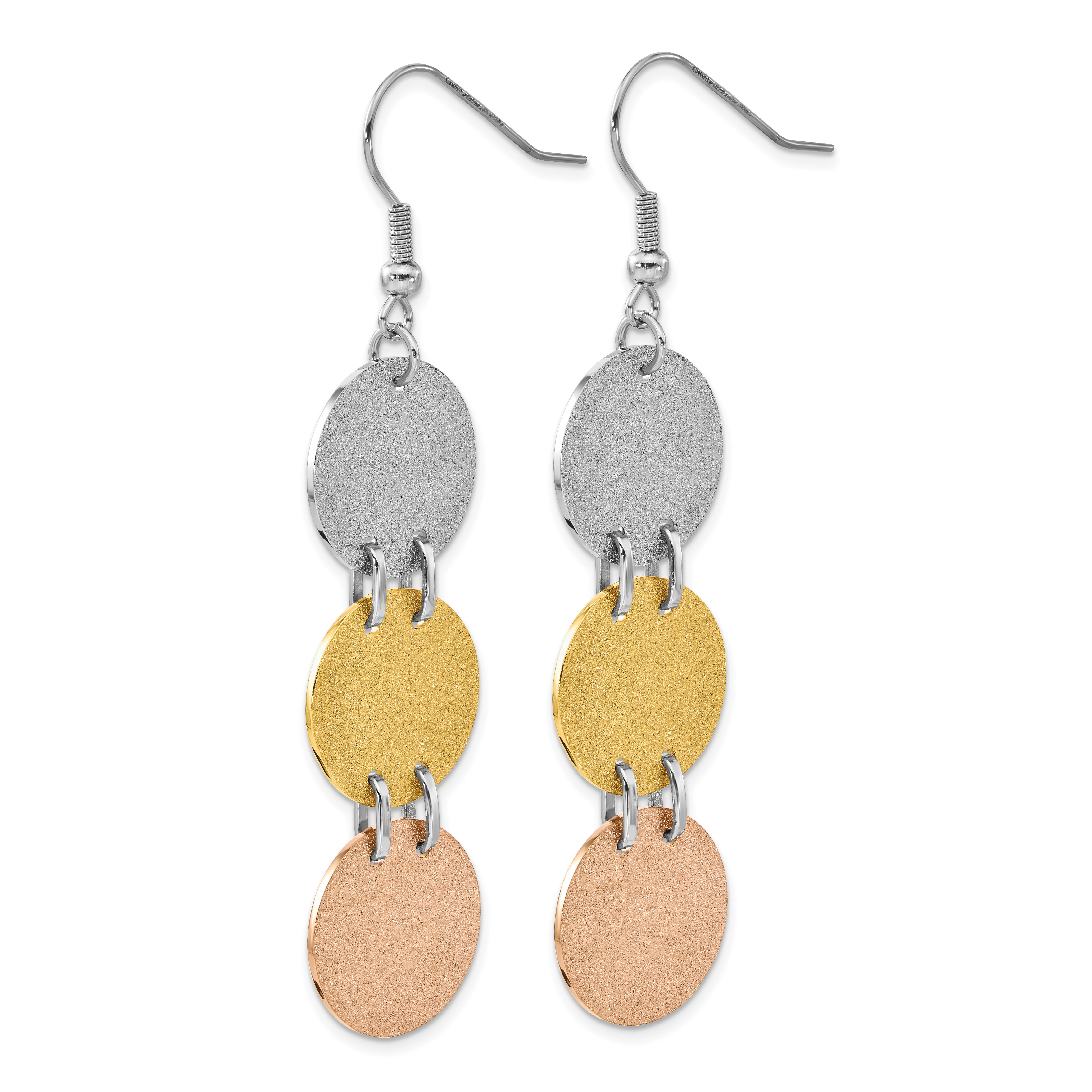 Stainless Steel Tri-Color IP-plated Laser Cut Discs Dangle Earrings