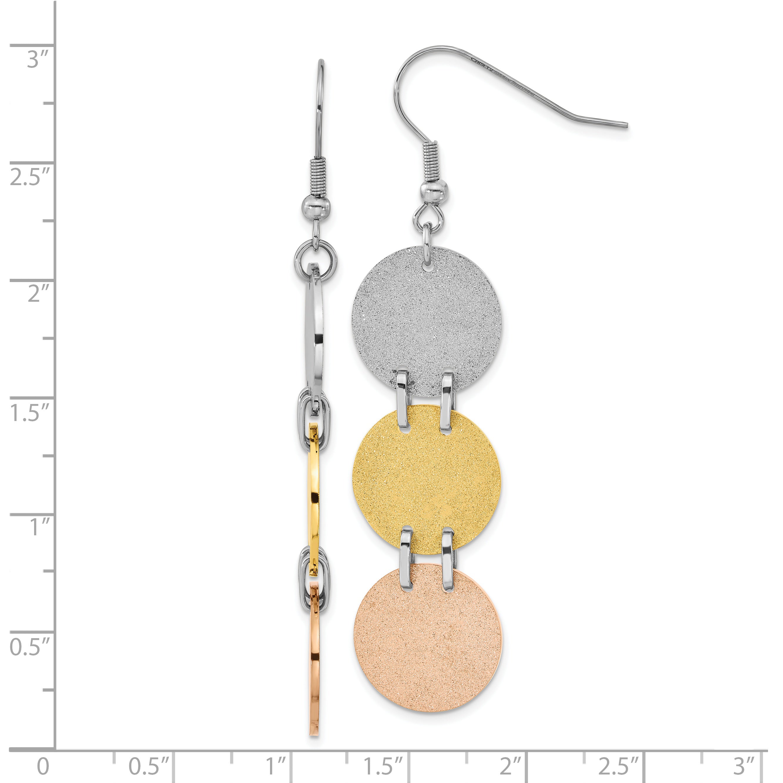 Sophia Jewelers Tri-Color Stainless Steel Dangle Earrings with Laser Cut Design