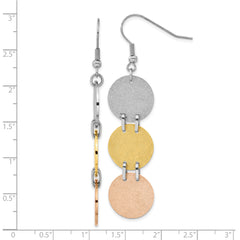 Stainless Steel Tri-Color IP-plated Laser Cut Discs Dangle Earrings