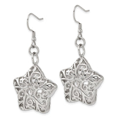 Polished Stainless Steel Star Dangle Earrings with Gift Pouch