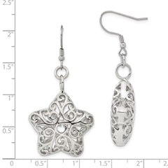 Polished Stainless Steel Star Dangle Earrings with Gift Pouch