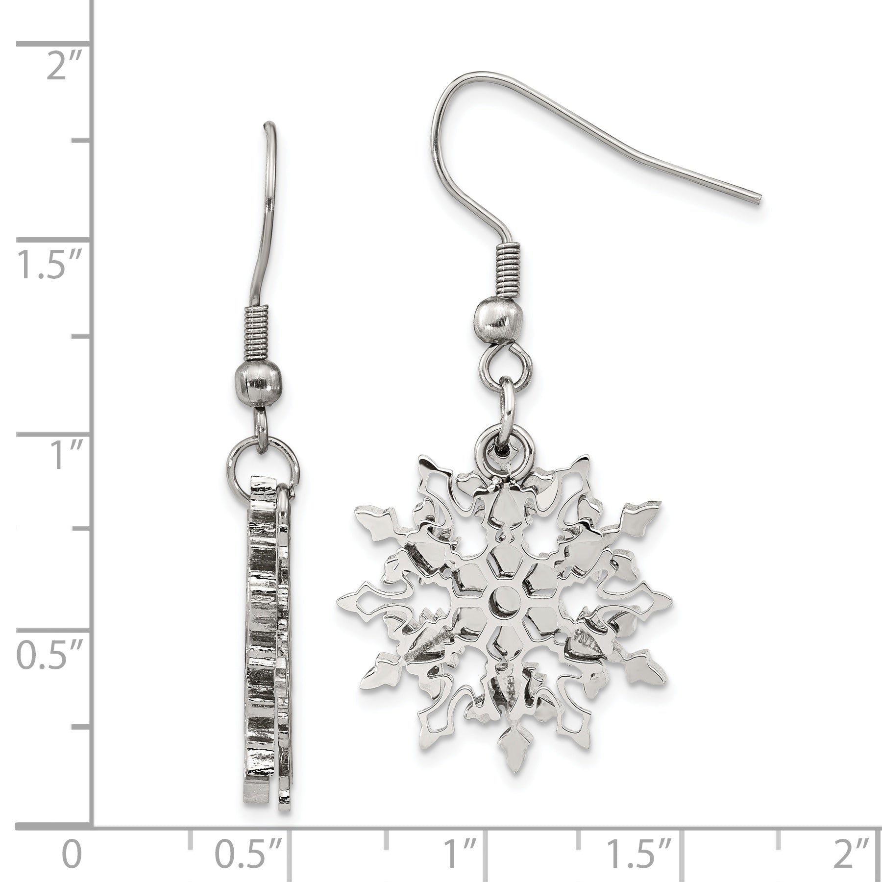 Stainless Steel Polished Snowflake Dangle Earrings Gift Ready