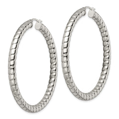 Sophia Jewelers Stainless Steel Hoop Earrings with Polished Striped Texture