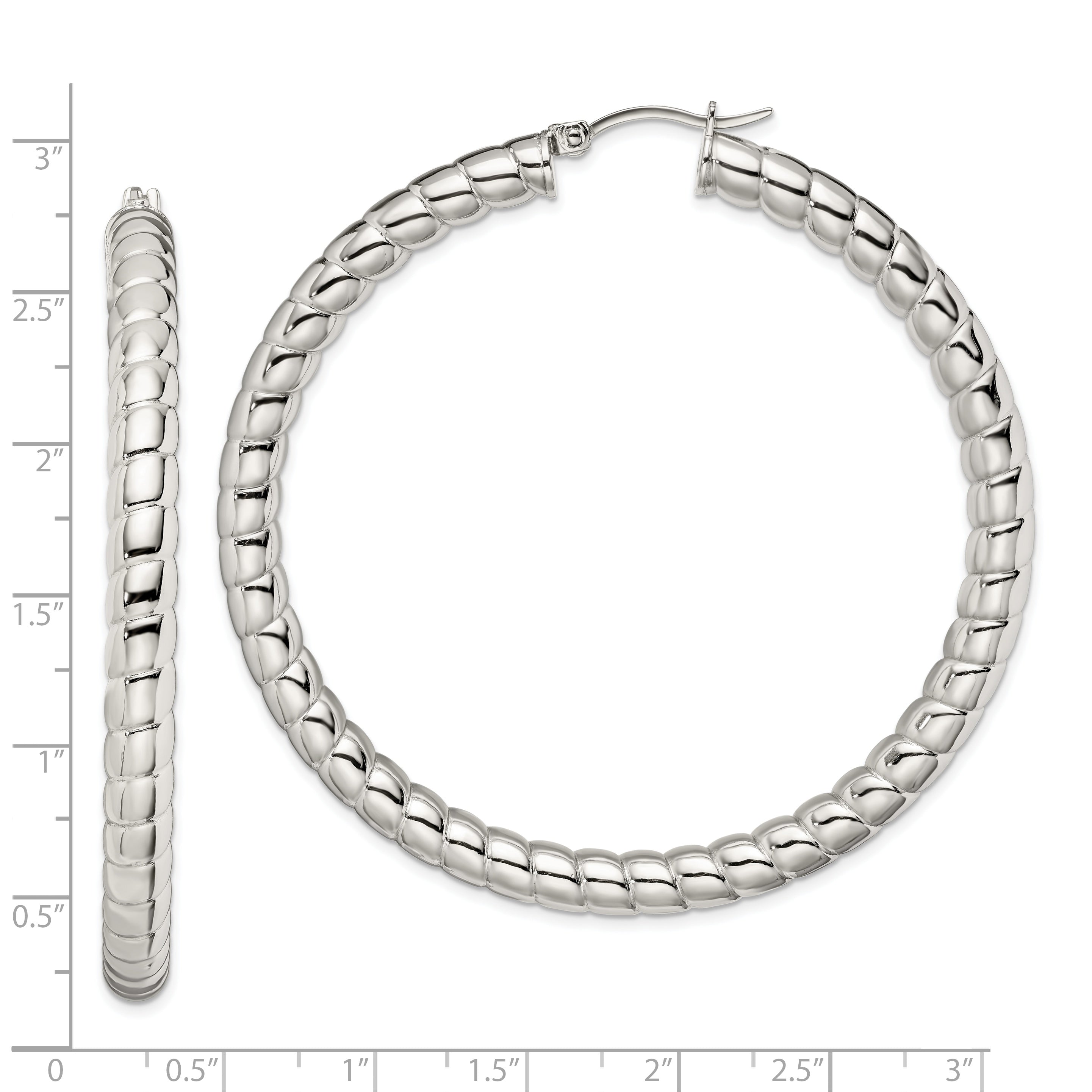 Sophia Jewelers Stainless Steel Hoop Earrings with Polished Striped Texture