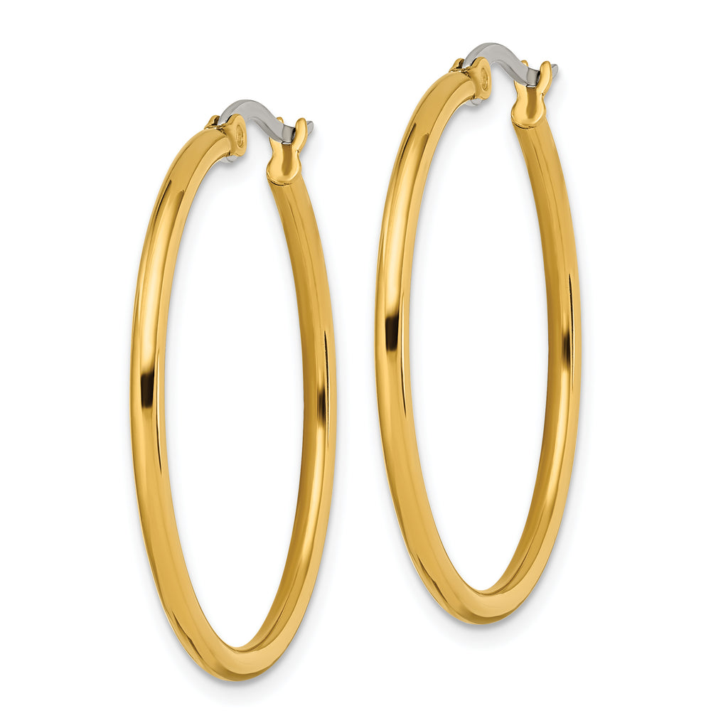 Polished Hoop Earrings in Gold-Tone Stainless Steel, 32mm