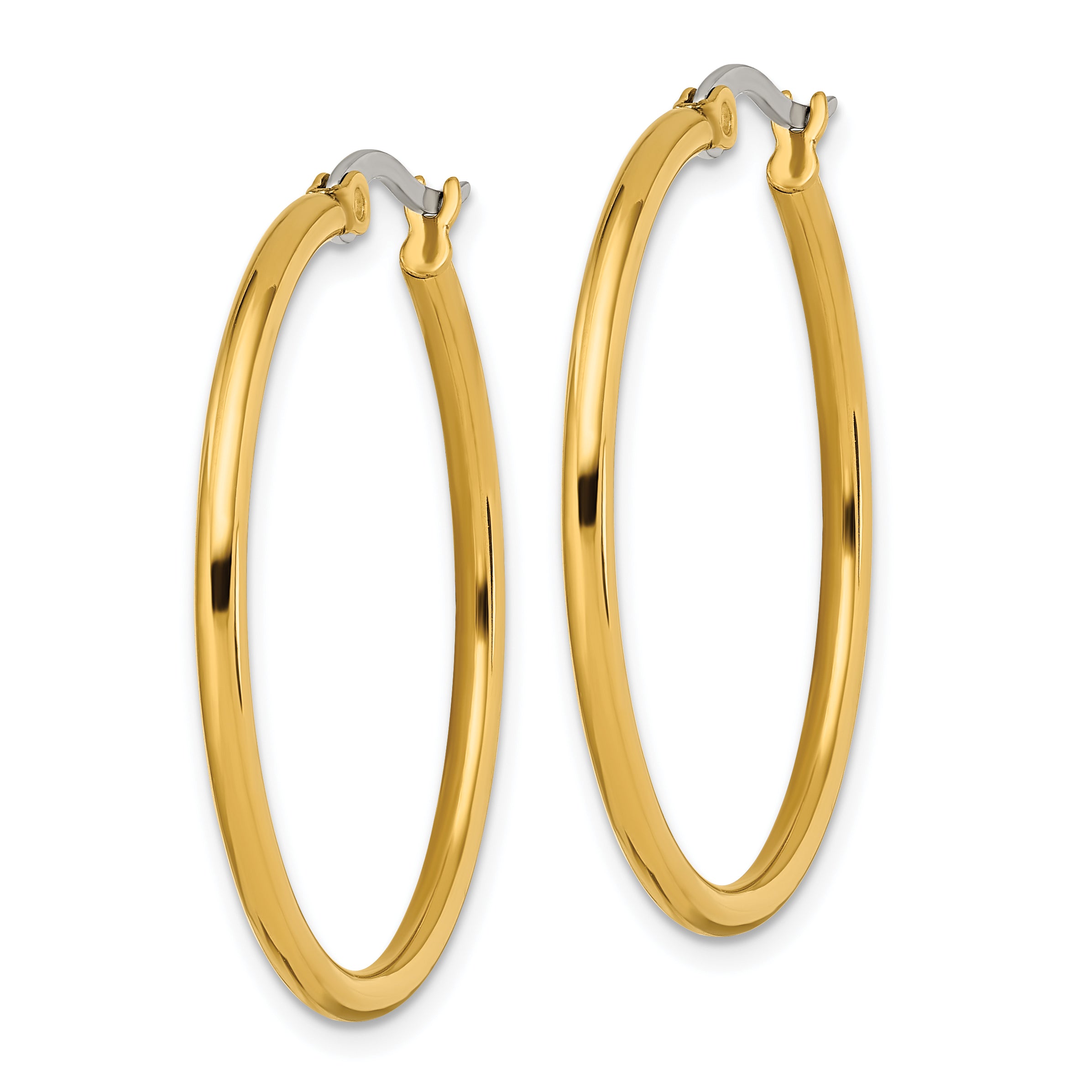 Polished Hoop Earrings in Gold-Tone Stainless Steel, 32mm