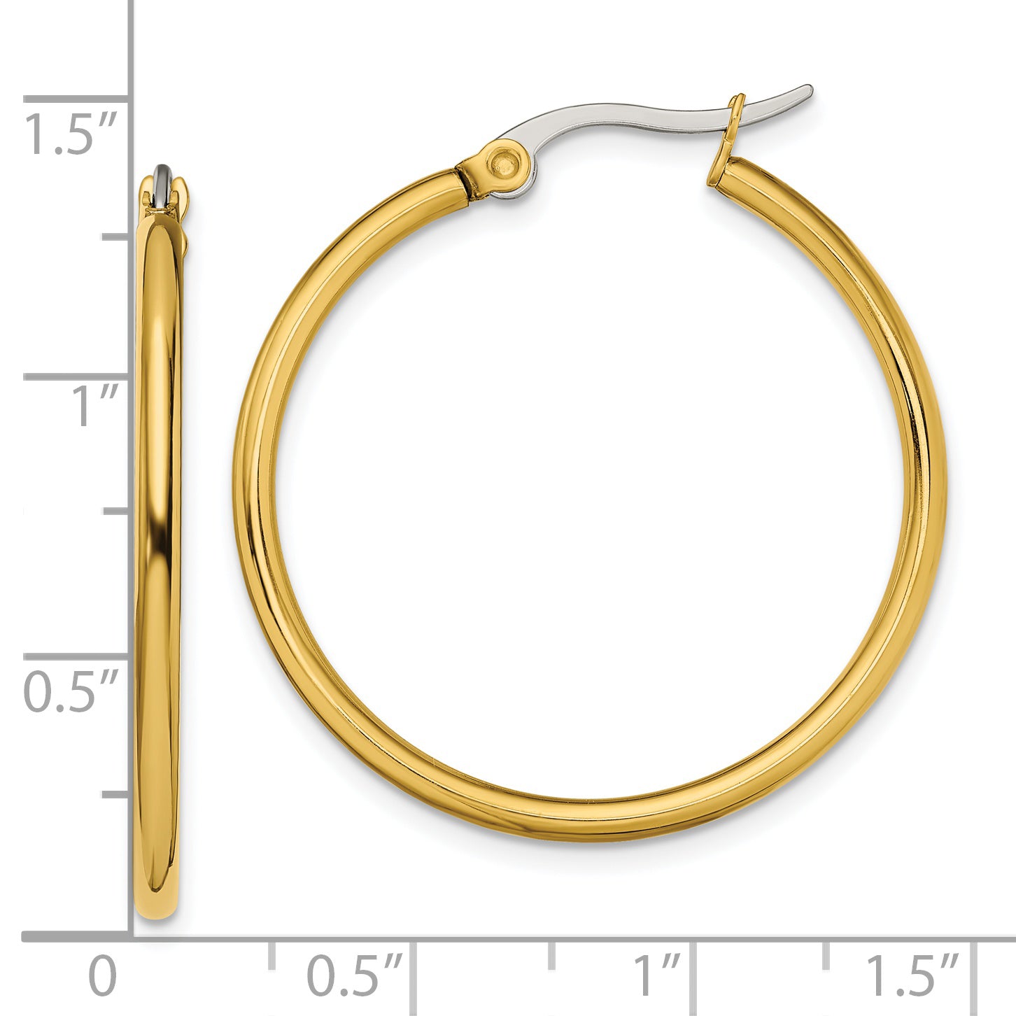 Polished Hoop Earrings in Gold-Tone Stainless Steel, 32mm