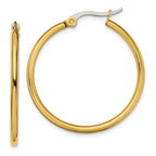 Chisel Stainless Steel Polished Yellow IP-plated 32mm Diameter 2mm Hoop Earrings