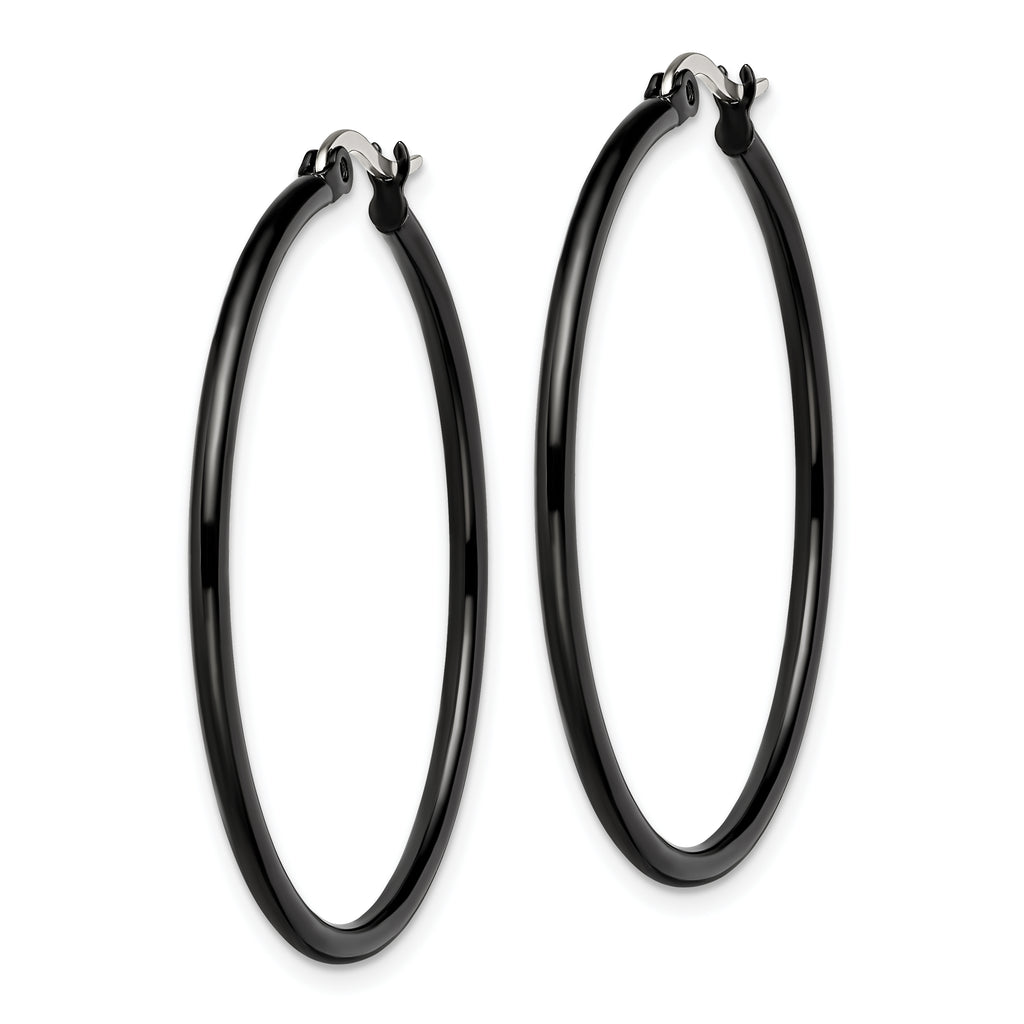 Sophia Jewelers Stainless Steel Black Hoop Earrings Elegant 40mm Polished Finish
