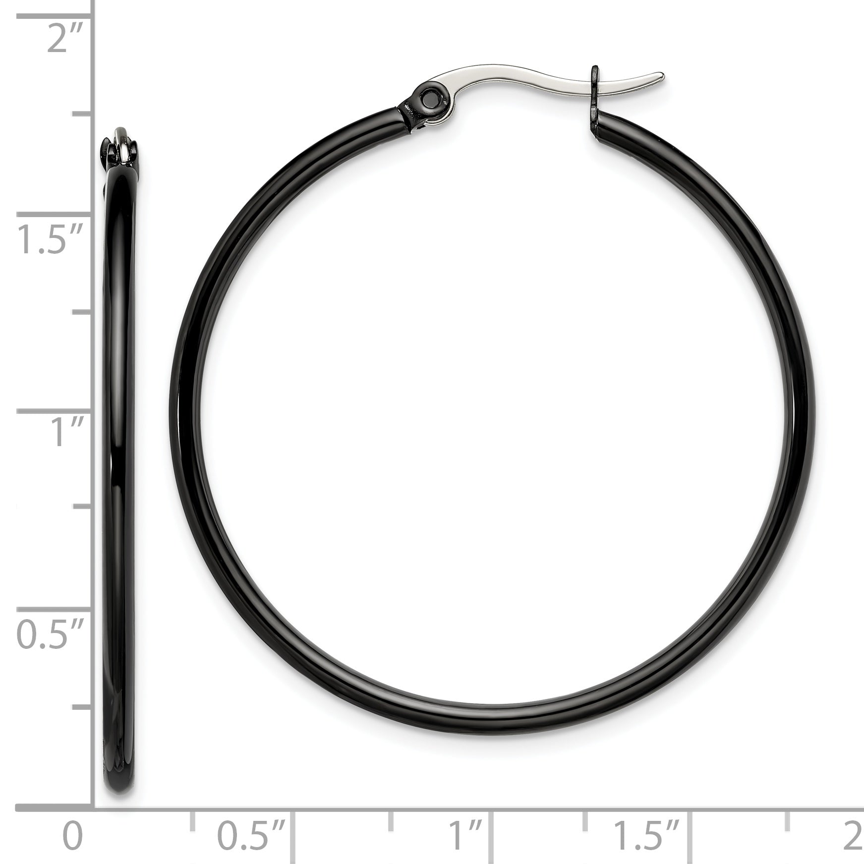 Chisel Stainless Steel Polished Black IP-plated 40mm Diameter 2mm Hoop Earrings