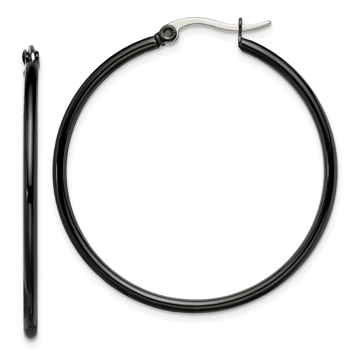 Chisel Stainless Steel Polished Black IP-plated 40mm Diameter 2mm Hoop Earrings