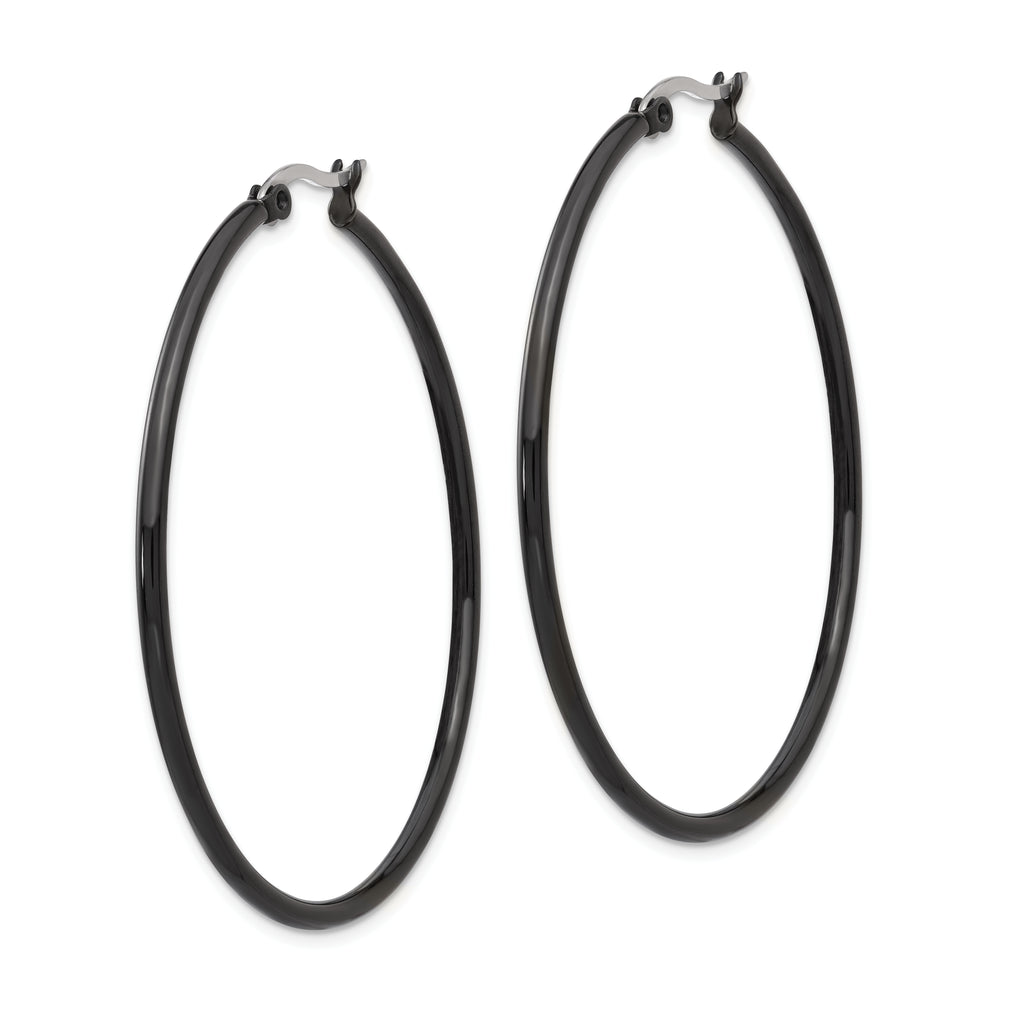 Chisel Women's Stainless Steel Hoop Earrings with Polished Black Finish