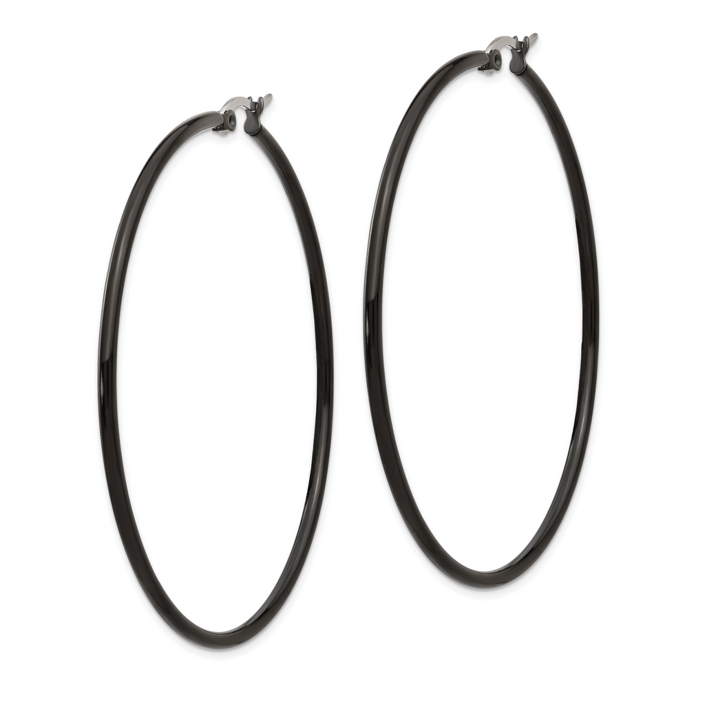 Black IP-Plated Hoop Earrings in Stainless Steel, 60mm