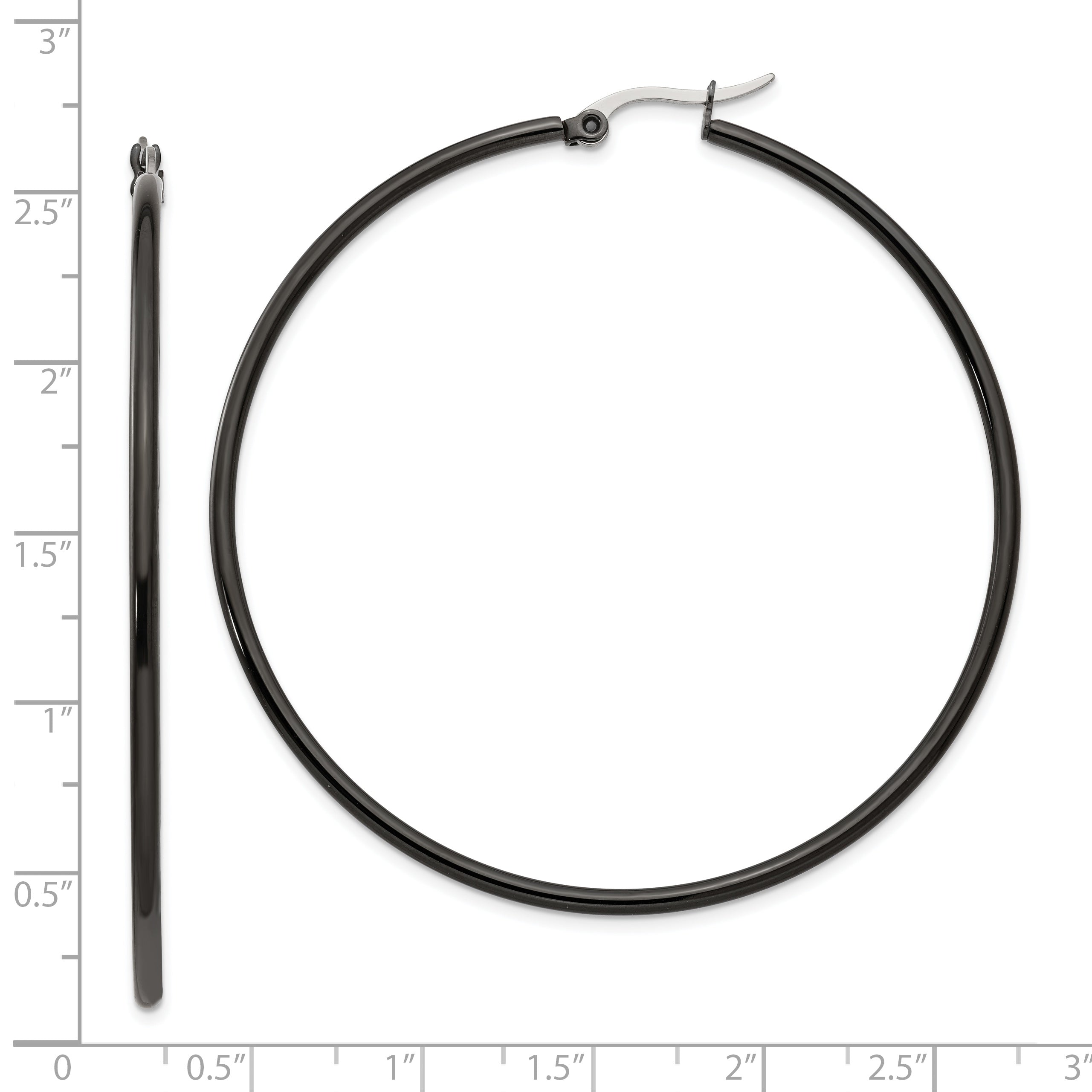 Chisel Stainless Steel Polished Black IP-plated 60mm Diameter 2mm Hoop Earrings
