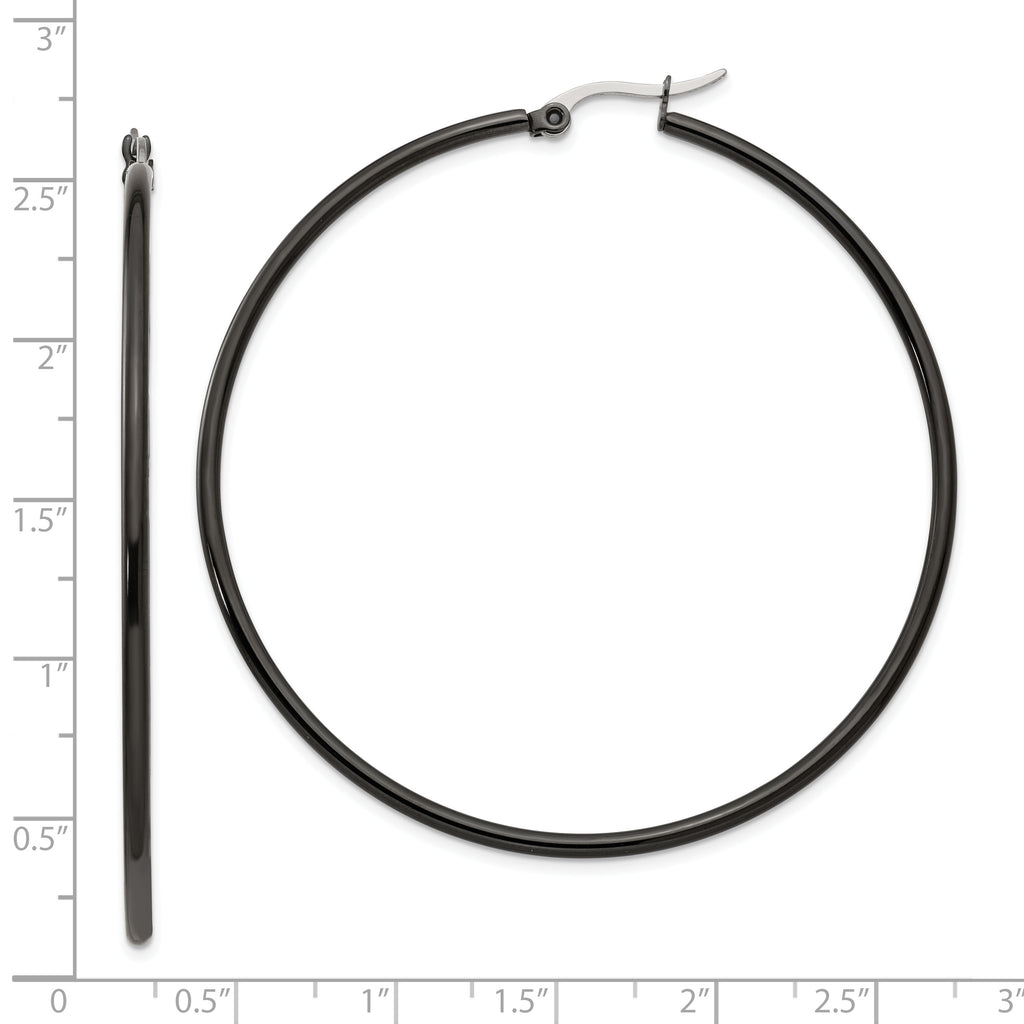 Black IP-Plated Hoop Earrings in Stainless Steel, 60mm
