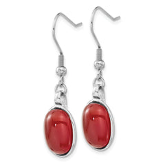 Stainless Steel Red Agate Oval Dangle Earrings