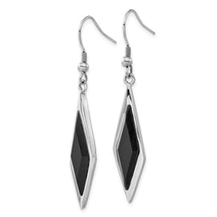 Stainless Steel Black Glass Polished Fancy Dangle Earrings