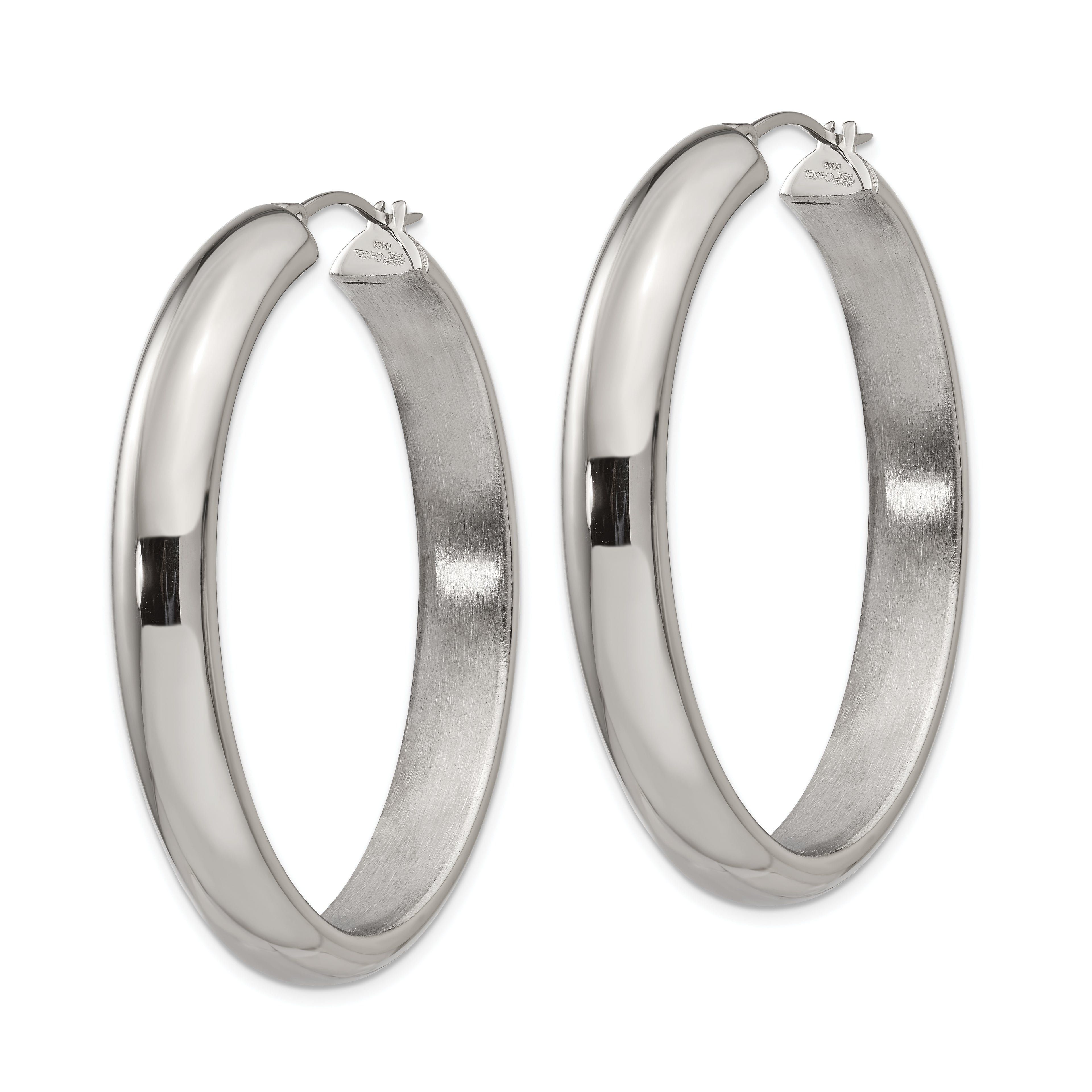 Polished Oval Hoop Earrings in Stainless Steel