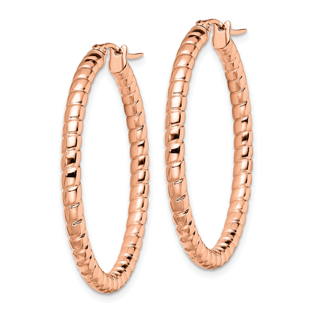 Sophia Jewelers Stainless Steel Rose-Tone Textured Hoop Earrings with Gift Pouch