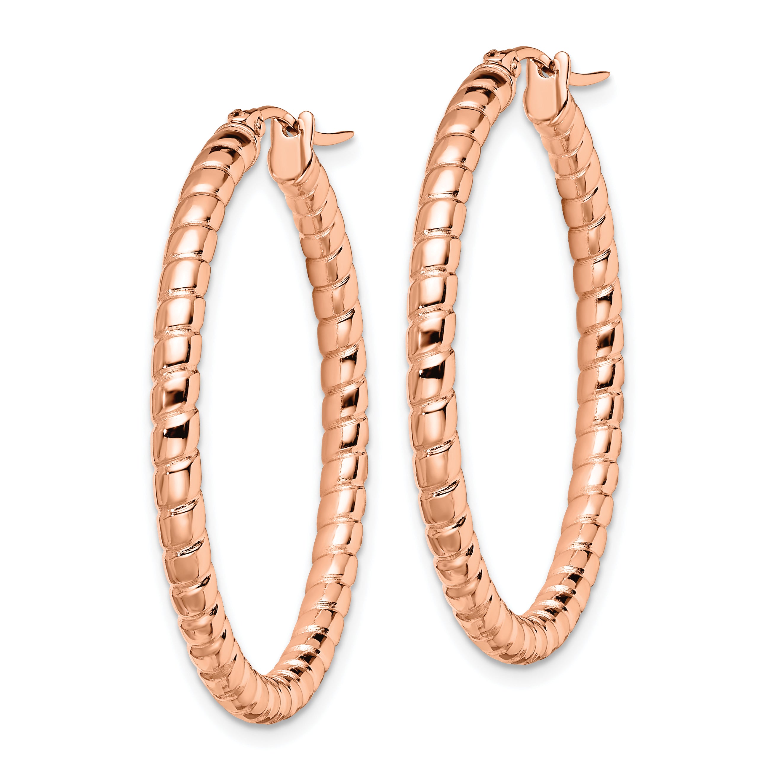 Sophia Jewelers Stainless Steel Rose-Tone Textured Hoop Earrings with Gift Pouch
