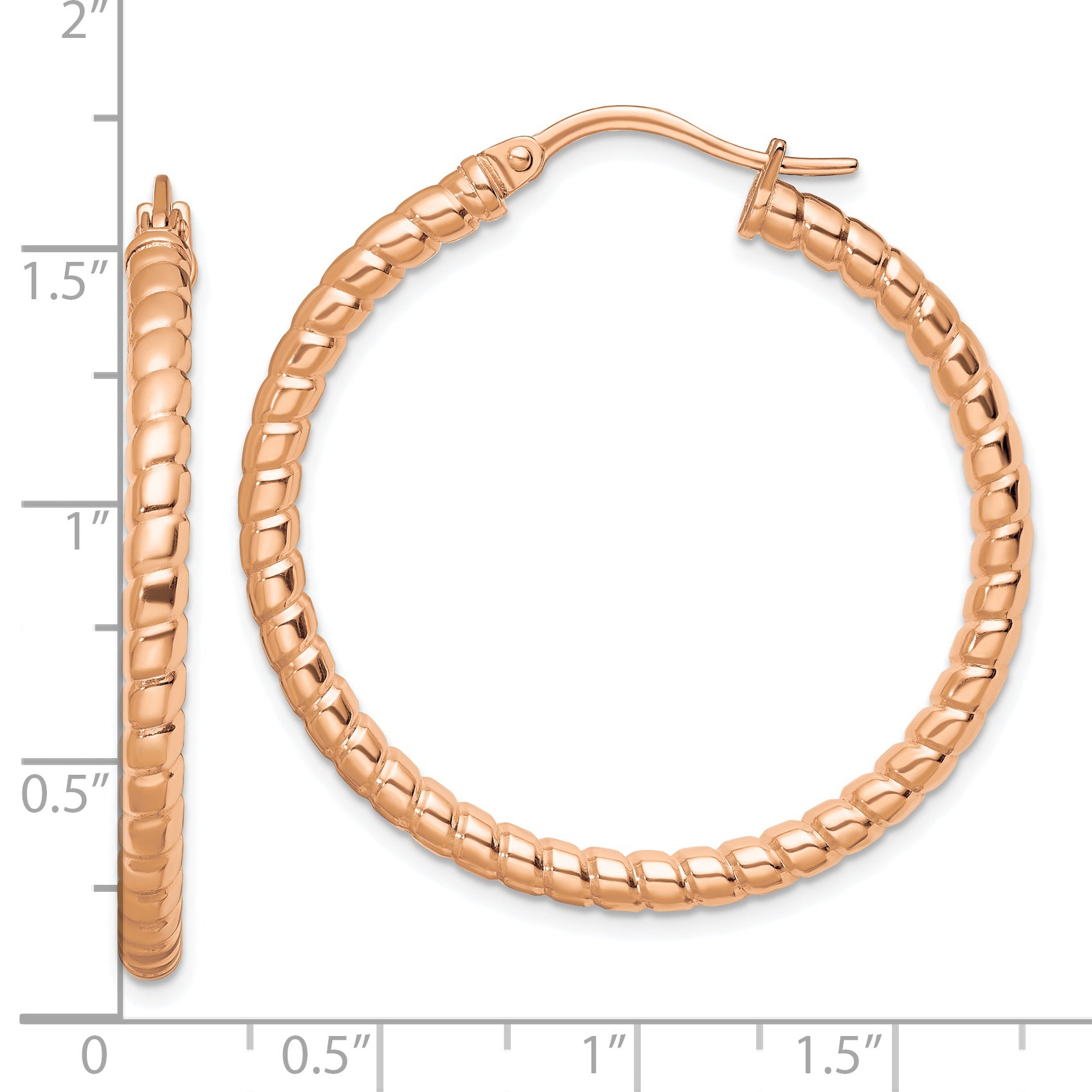 Sophia Jewelers Stainless Steel Rose-Tone Textured Hoop Earrings with Gift Pouch