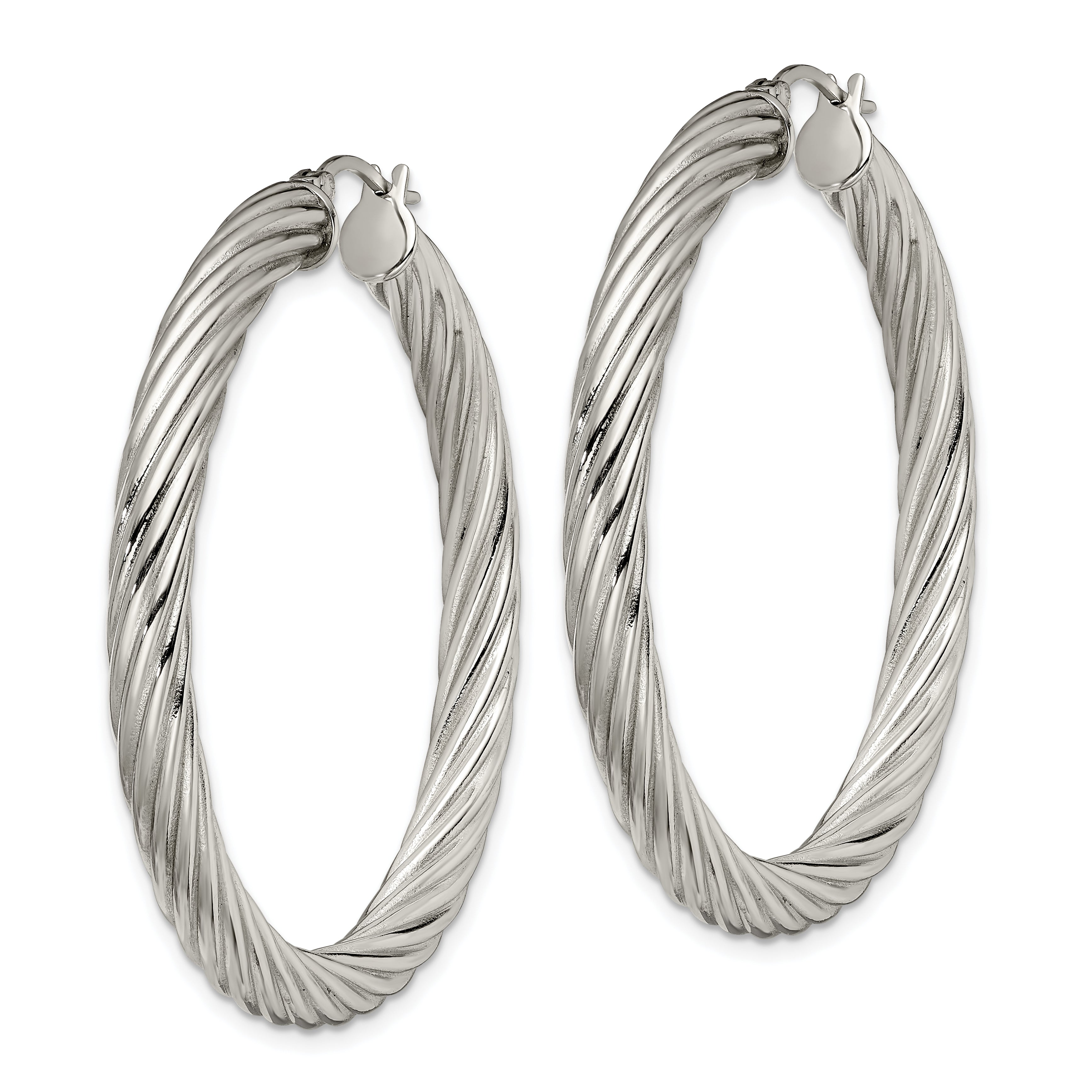 Sophia Jewelers Stainless Steel Hoop Earrings with Twisted Texture