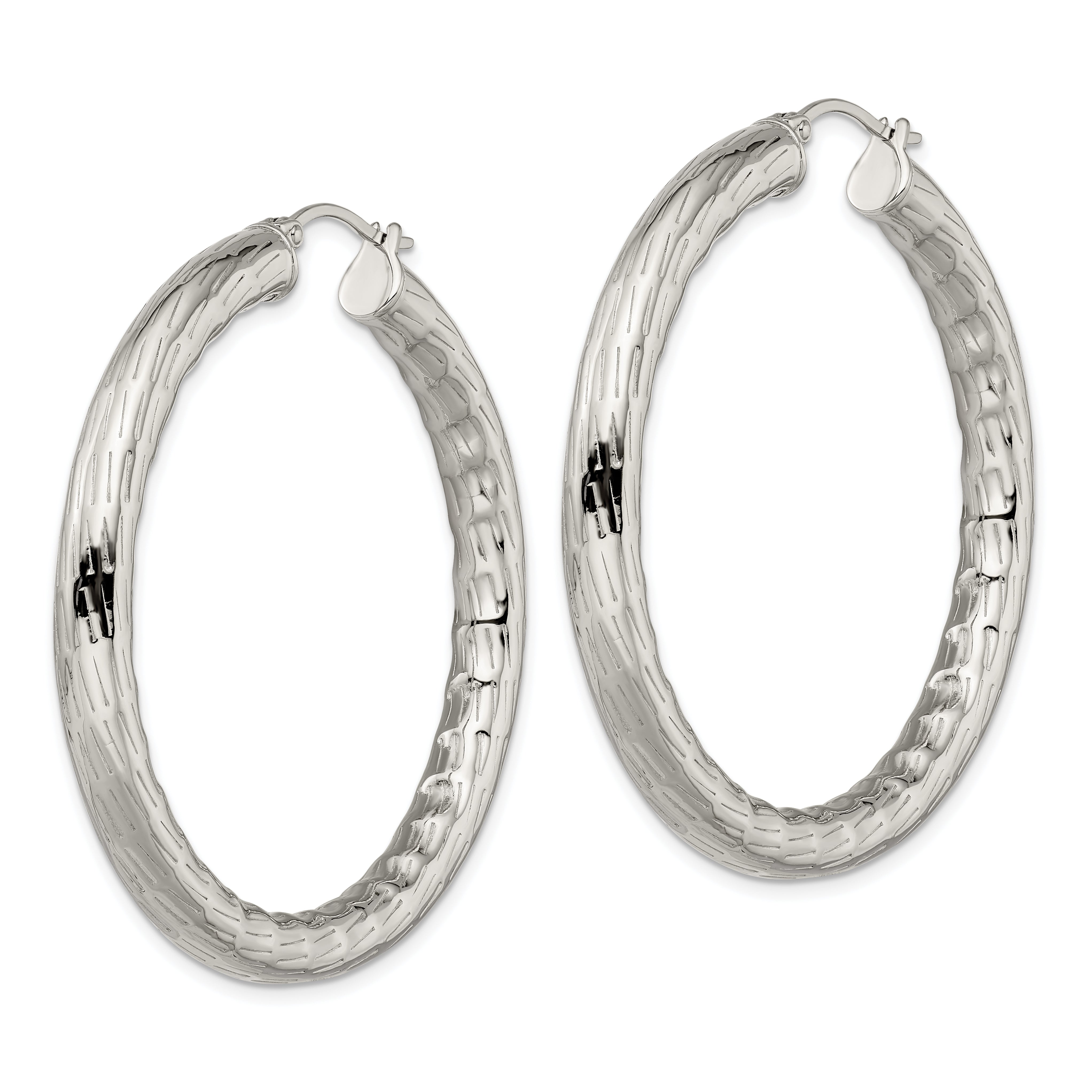 Sophia Jewelers Women's Polished Stainless Steel Textured Hollow Hoop Earrings