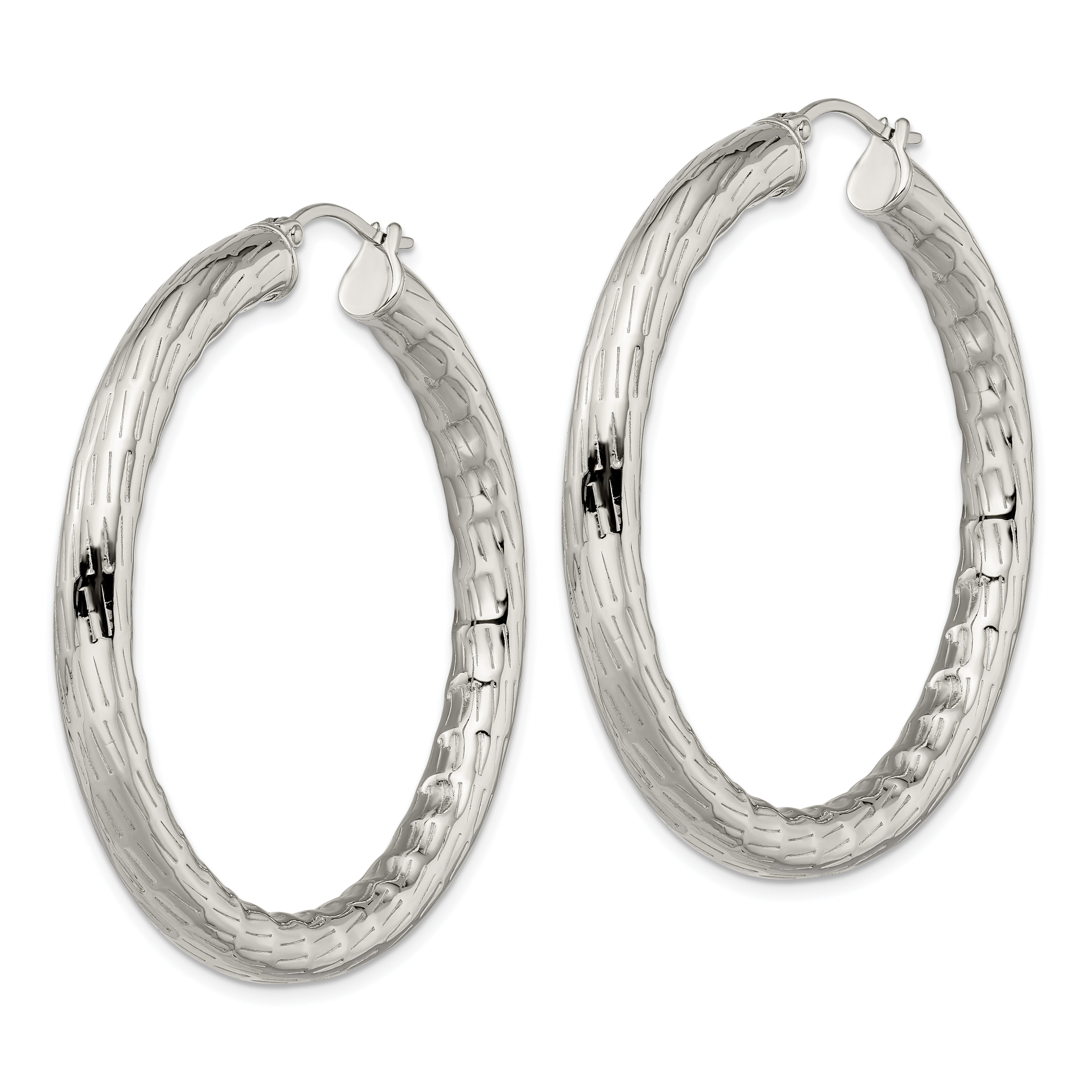 Sophia Jewelers Women's Polished Stainless Steel Textured Hollow Hoop Earrings