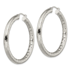 Chisel Stainless Steel Polished and Textured Hollow Hoop Earrings