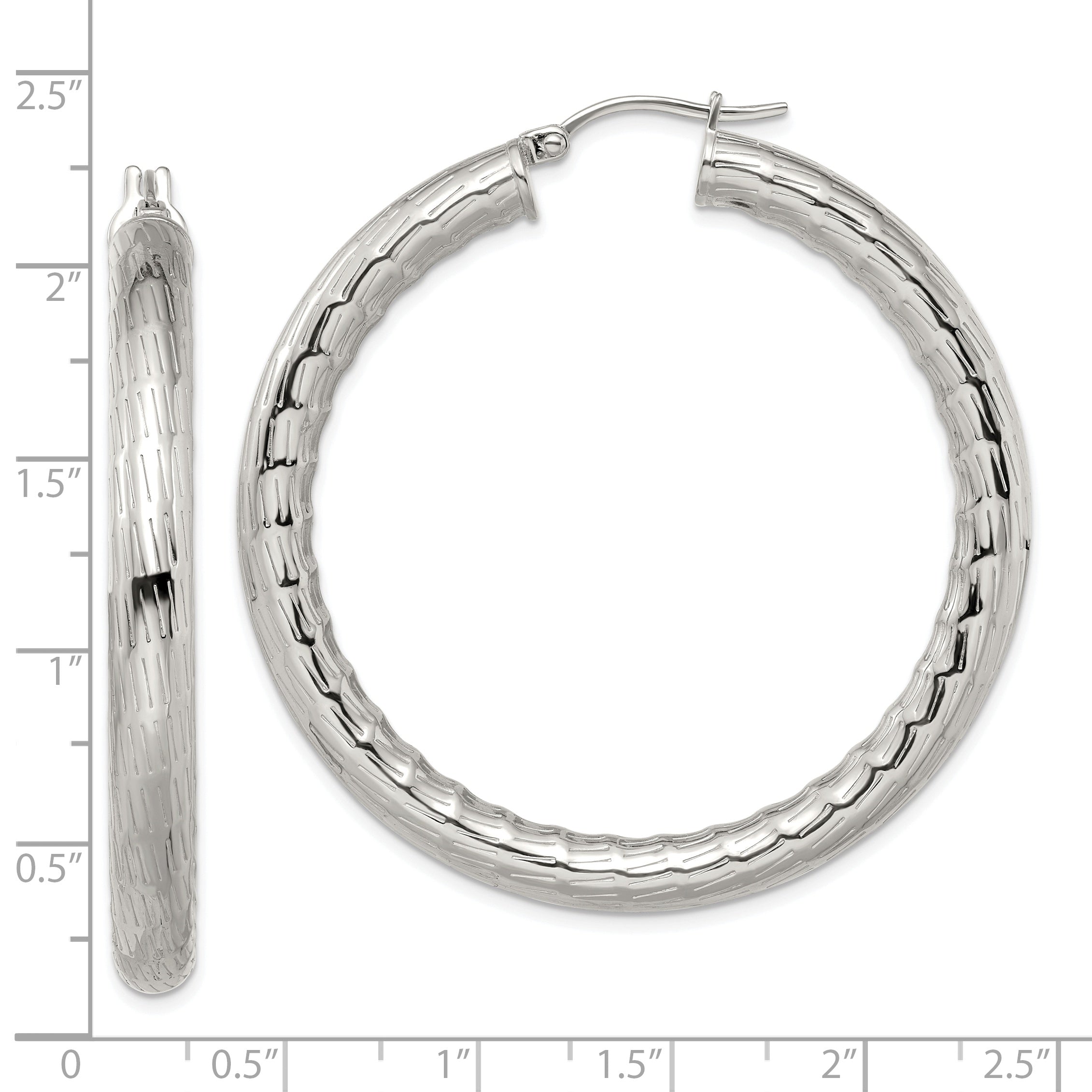 Sophia Jewelers Women's Polished Stainless Steel Textured Hollow Hoop Earrings