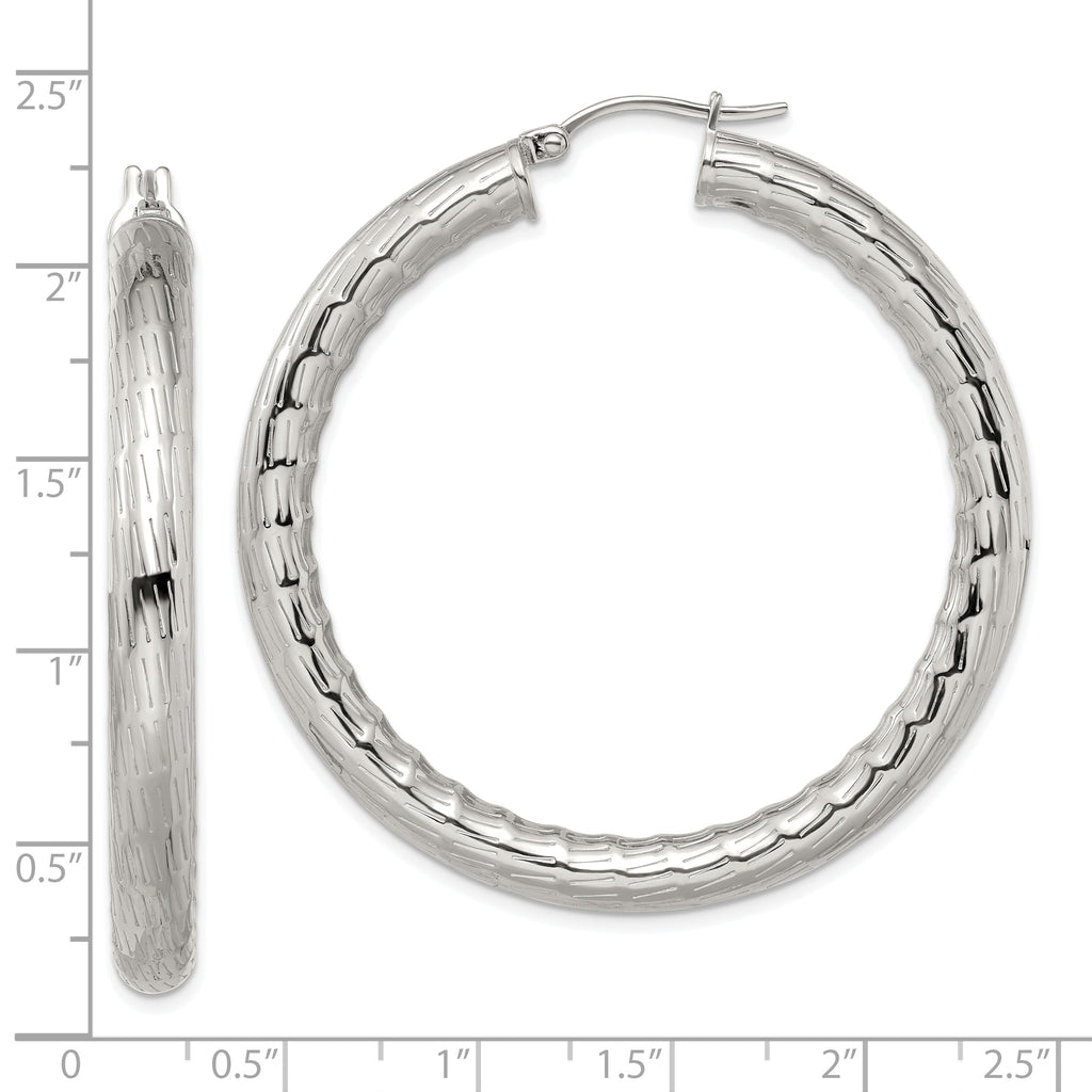 Sophia Jewelers Women's Polished Stainless Steel Textured Hollow Hoop Earrings