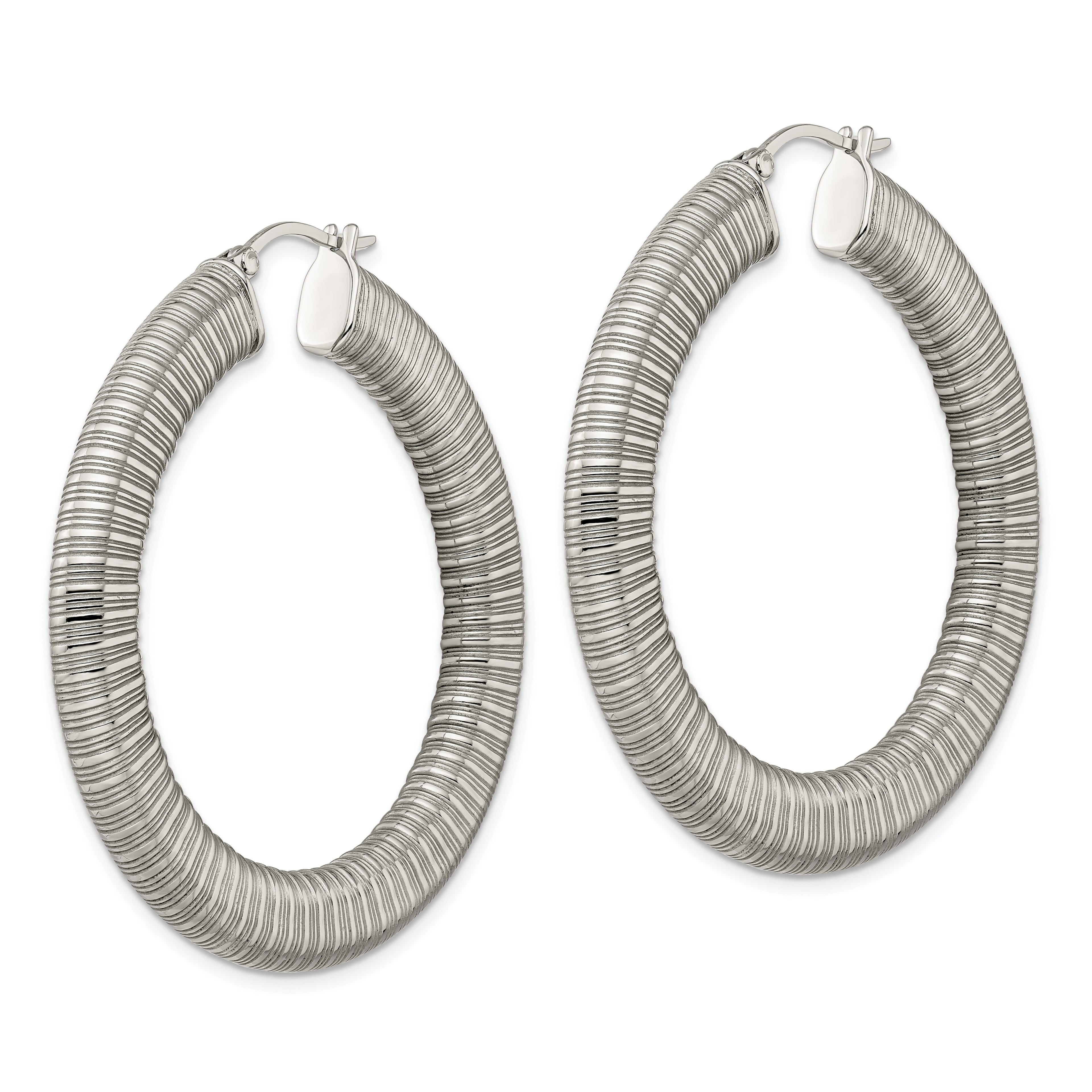 Polished & Textured Hoop Earrings in Stainless Steel
