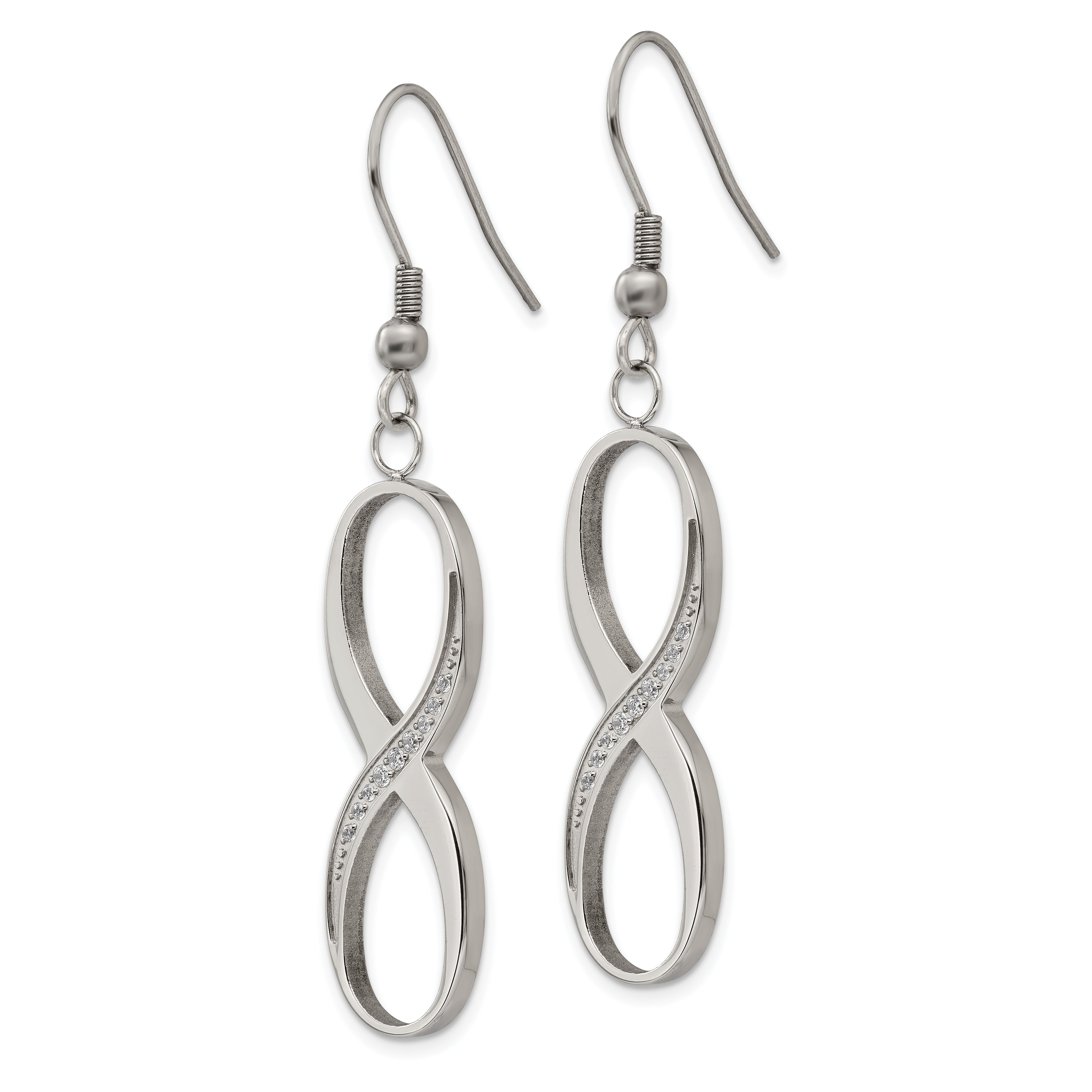 Sophia Jewelers Stainless Steel CZ Dangle Earrings with Polished Finish