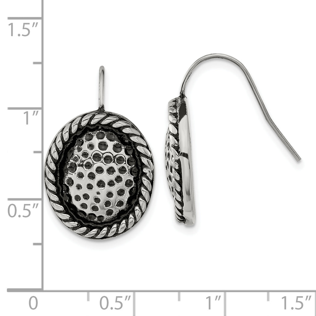 Antiqued Oval Drop Earrings in Stainless Steel