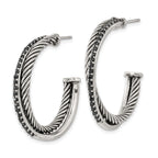 Twisted Black CZ Hoop Earrings in Stainless Steel