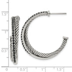 Twisted Black CZ Hoop Earrings in Stainless Steel