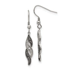 Chisel Stainless Steel Antiqued and Polished CZ Dangle Shepherd Hook Earrings
