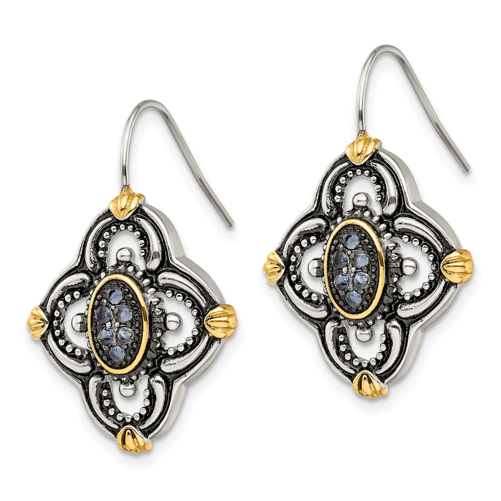 Blue Glass Drop Earrings in Gold-Tone Stainless Steel