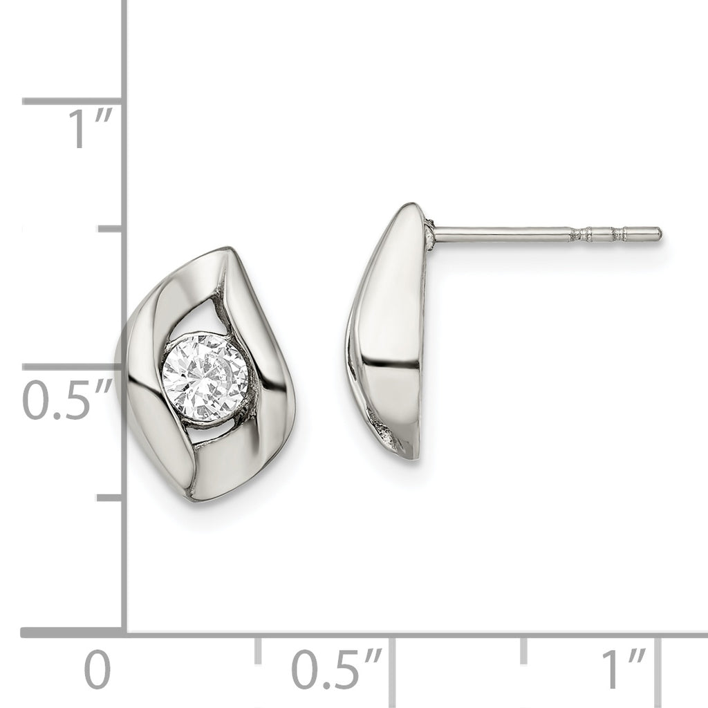 Sophia Jewelers Polished Stainless Steel CZ Earrings Gift Ready