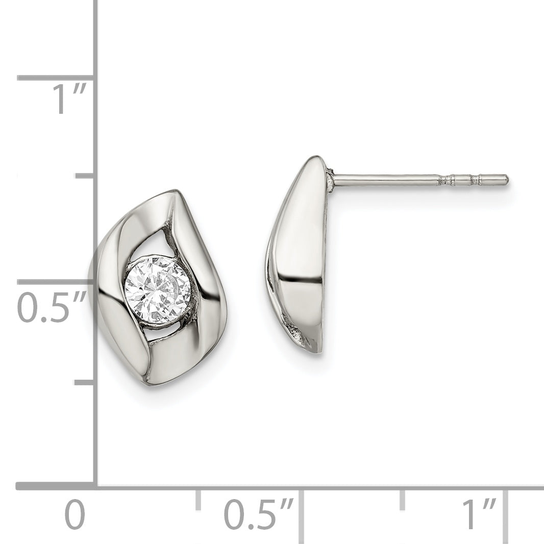 Sophia Jewelers Polished Stainless Steel CZ Earrings Gift Ready