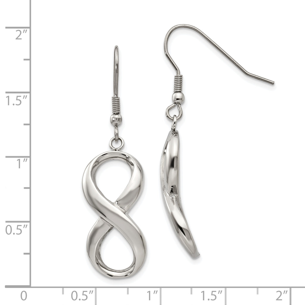 Stainless Steel Infinity Dangle Earrings with Polished Finish Engravable