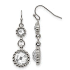 Stainless Steel Polished Grey Glass Dangle Shepherd Hook Earrings