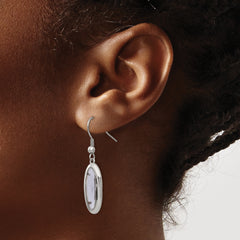 Stainless Steel Oval Dangle Earrings with Polished Grey Glass