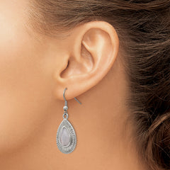 Stainless Steel Grey Cat's Eye Drop Earrings with Polished Finish