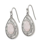 Rose Quartz & CZ Drop Earrings in Stainless Steel