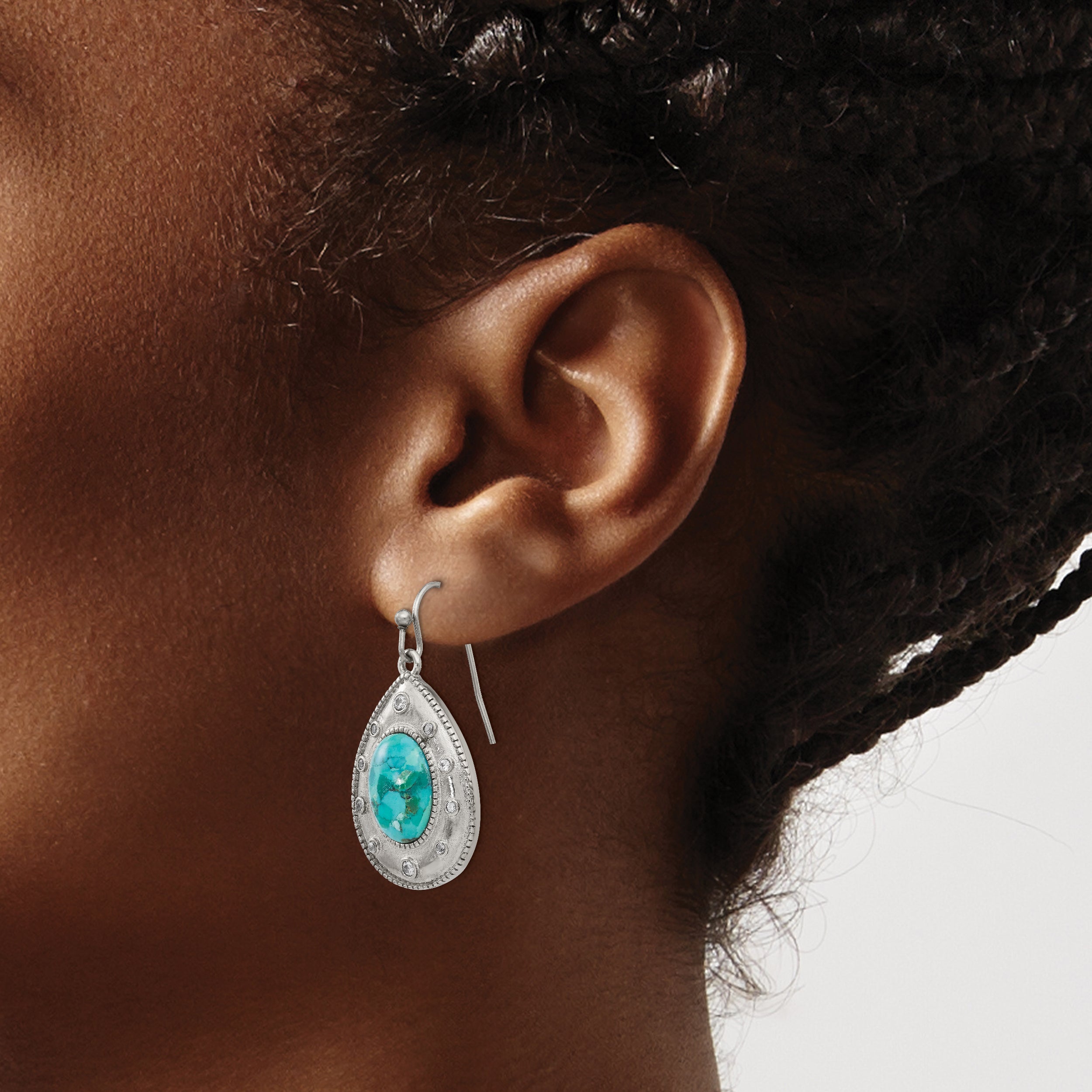 Sophia Jewelers Stainless Steel Dangle Earrings with Imitation Turquoise and CZ