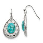 Chisel Stainless Steel Polished Imitation Turquoise and CZ Dangle Shepherd Hook Earrings