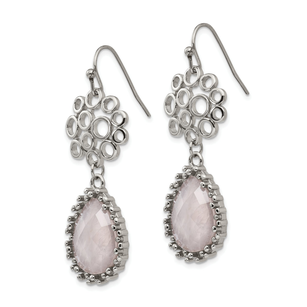 Rose Quartz Dangle Earrings in Stainless Steel